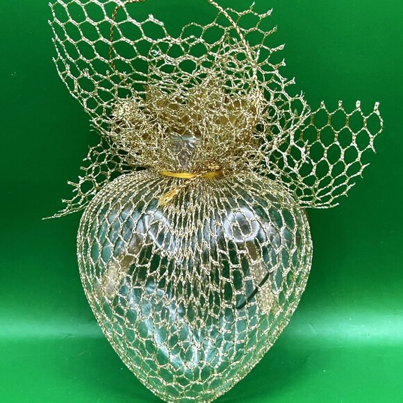 VTG Satin Ball Mesh Heart Star Angel Ornament Set/4 Gold Silver Tassel Beaded - Picture 4 of 10